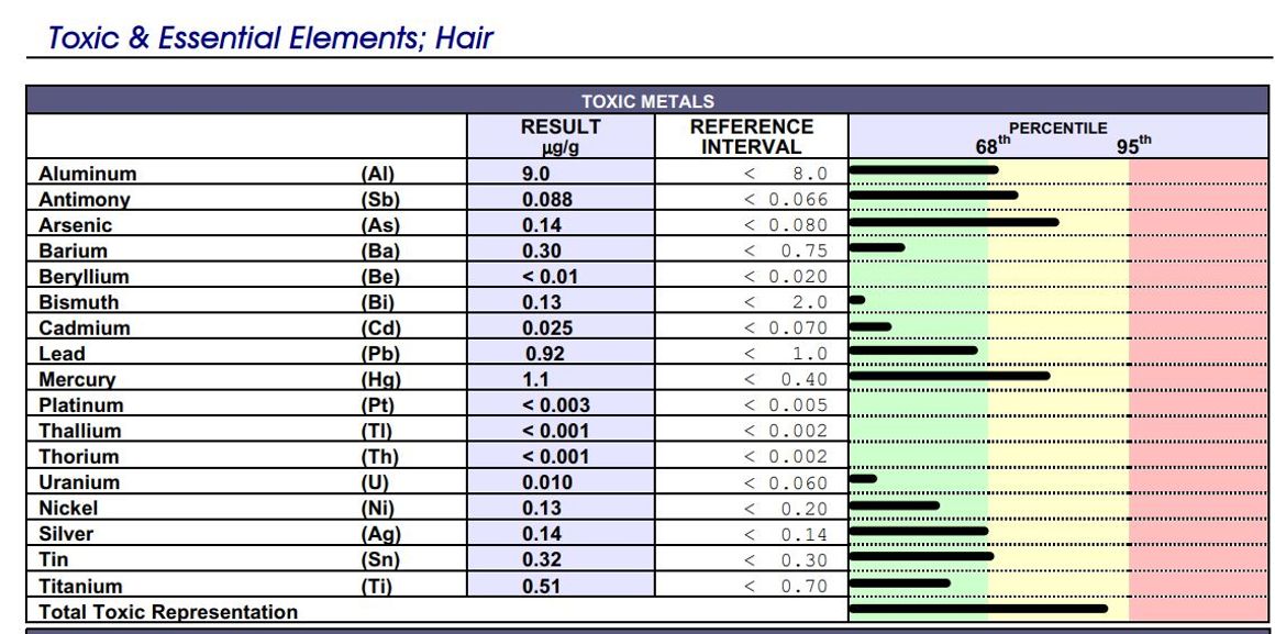 Toxic Elements hair strand test sample report picture